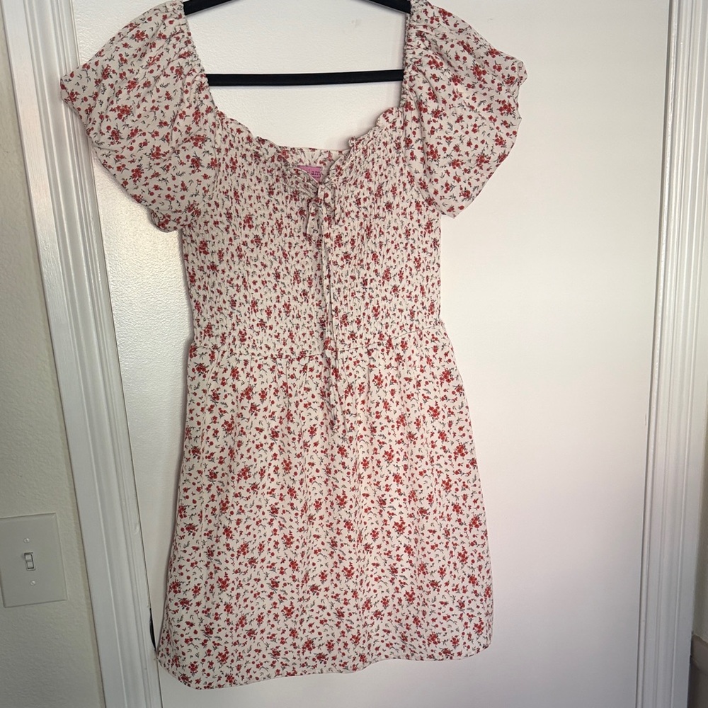 Floral Smocked Dress - Red and White
